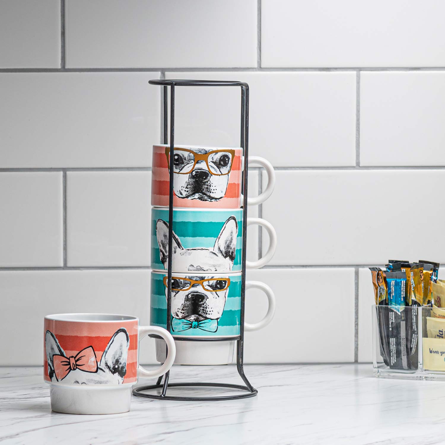 ビンテージ　マグカップ4点＆マグスタンド　セット Amazon.co.jp: セラミックマグとラックセット – 4カップと